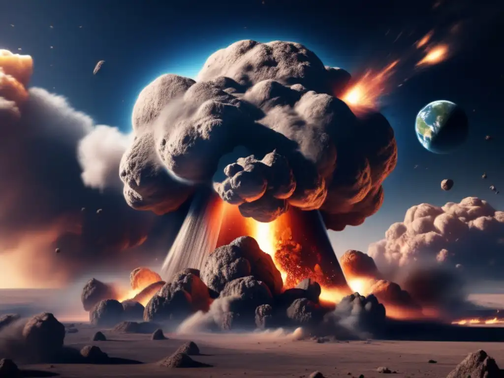 Highresolution Asteroid Impact on Earth: A Dangerous Display of Meteor Showers and Asteroid Strikes Asteroid Impacts on Earth: an intense explosion captured by satellite, detailing smoke and dust clouds in lifelike clarity