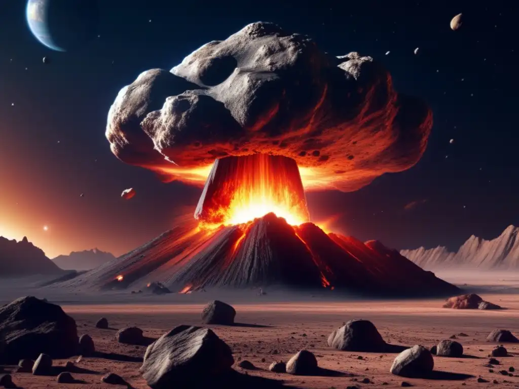 A stunning photorealistic depiction of an asteroid collision on a nearby exoplanet, with exquisite detail, contrast, and texture