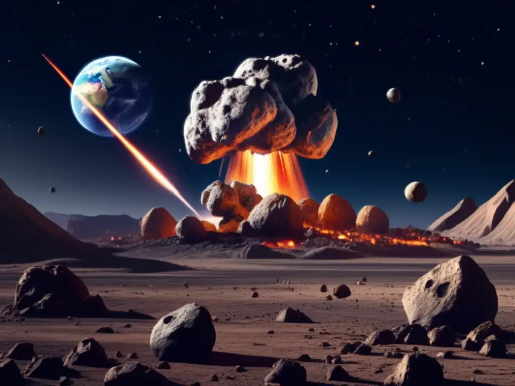 *A photorealistic image of a massive asteroid hurtling towards Earth, casting an ominous shadow over the planet's surface