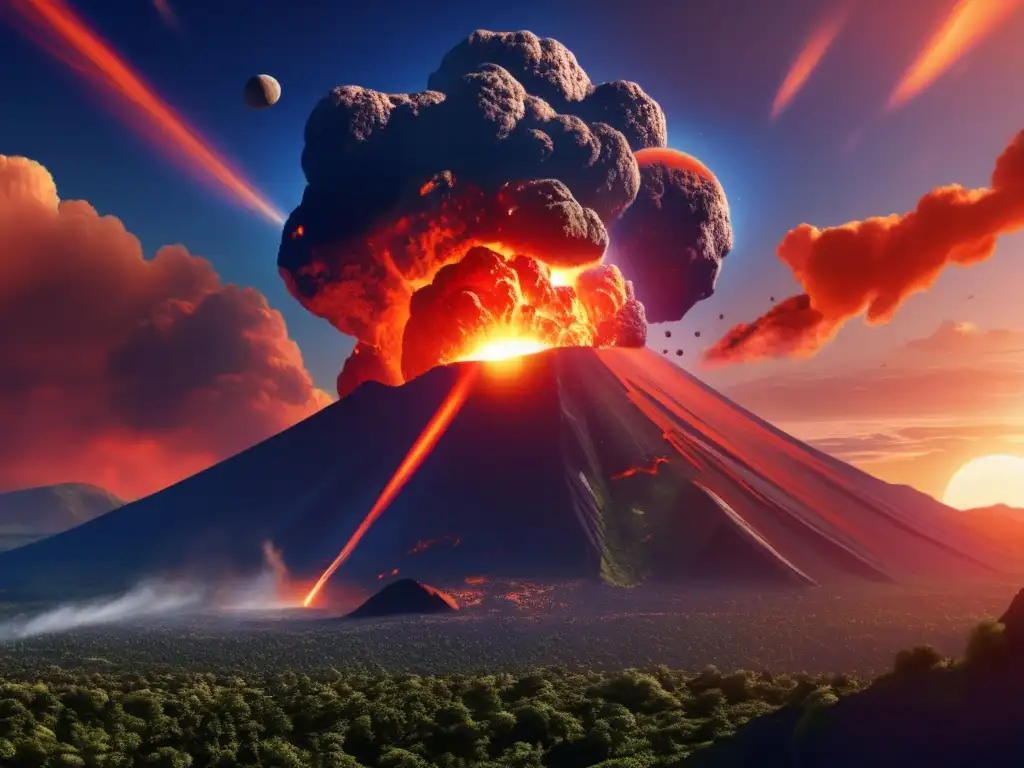 A photorealistic depiction of a world with a blueorange sky, lush forests, and a redorange sun is captured in this illustration