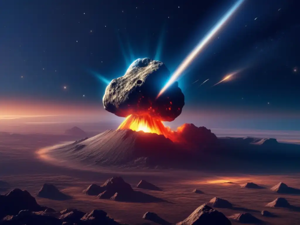 Asteroid Impact: A Photorealistic Fury Rages An asteroid plummets down the sky, lighting up the atmosphere, in a photorealistic style
