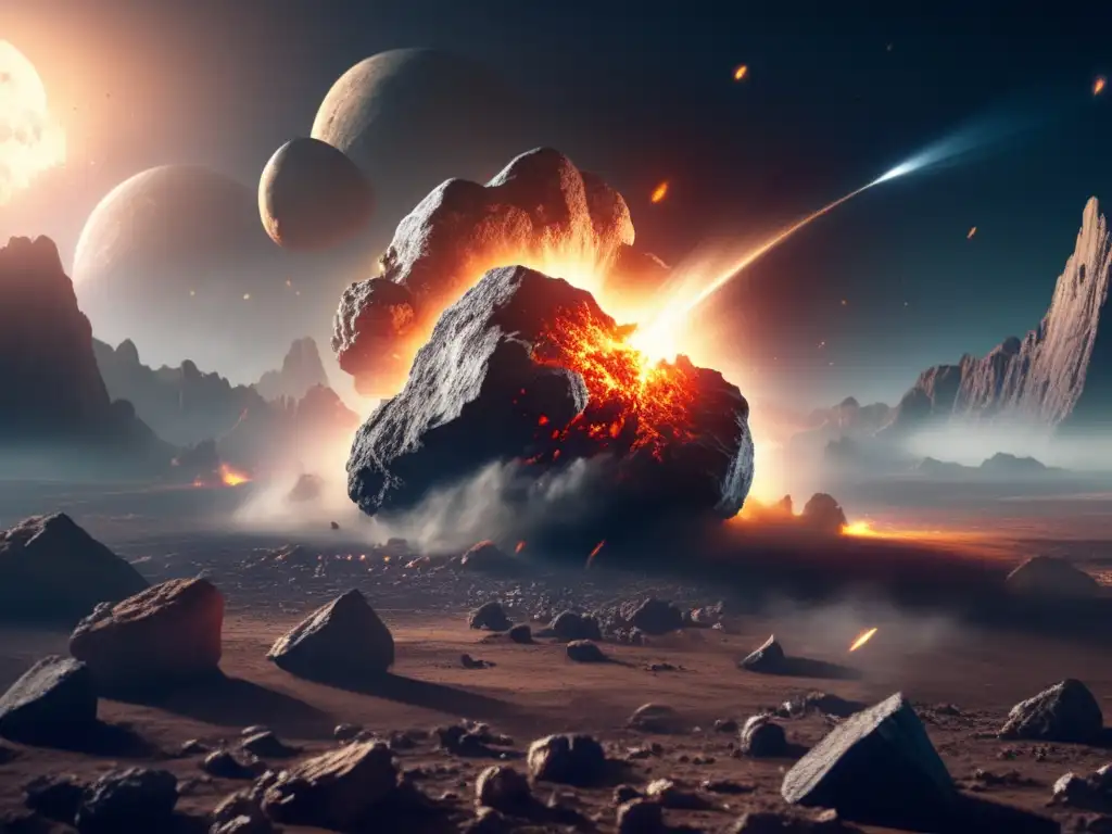 A cataclysmic event unfolds as the Earth's surface craters beneath the force of an asteroid strike