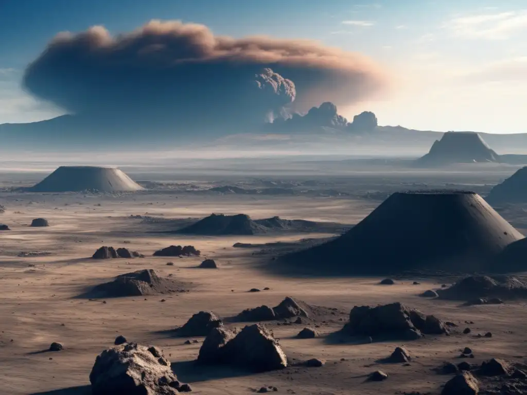Asteroid Impact: Earth's Devastation Captured in Photorealism A barren wasteland, photorealistically rendered, with asteroid impact remnants visible
