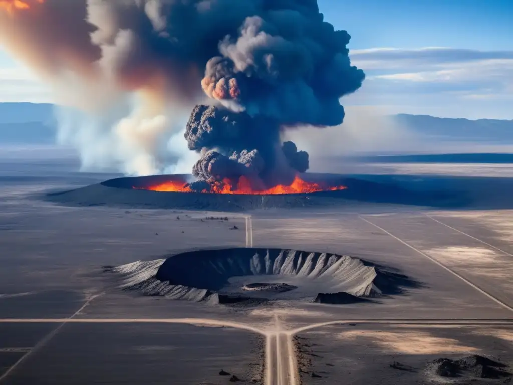 Cataclysmic Asteroid Impact: Wasteland Aftermath A breathtaking aerial view of a barren wasteland, where an asteroid impact creates miles of ash and debris