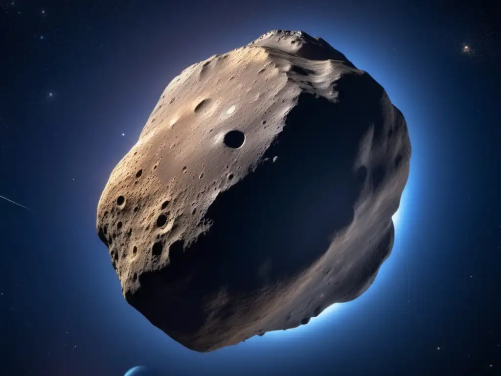 A stunning photorealistic image of Asteroid Iris showcases its size, shape, and surface texture as seen from an orbital distance