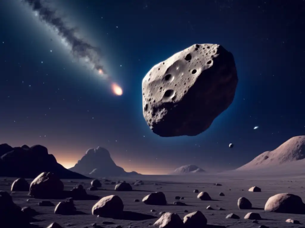 Asteroid: Loneliness in the Void Asteroid: Small, rocky object with jagged edges, floating in sea of blackness, surrounded by few others