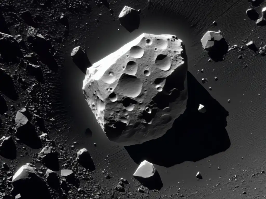 A stunning image of Asteroid Kalliope shot from above, showcasing its rocky, uneven terrain illuminated by bright sunlight