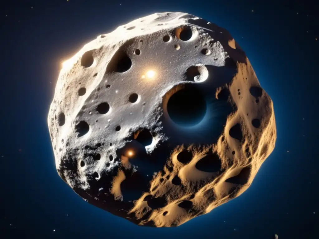Unveiling the Complex Surface of Asteroid KV42 with High-Resolution Imaging 4K aerial image of asteroid KV42 captured by space telescope: Illuminated surface reveals craters, ridges, and detailed structures