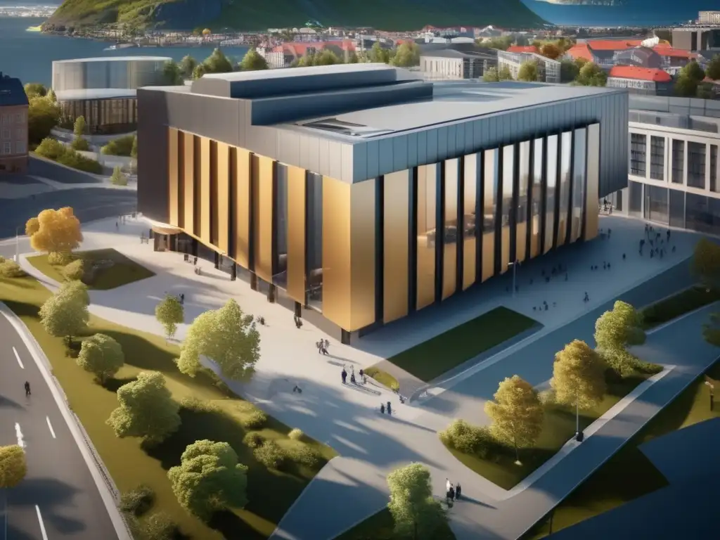Discover the cosmic legacy of asteroid impacts at Norway's National City Library, visible from above in an aerial shot