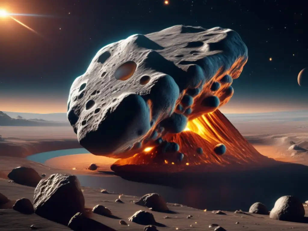 Asteroid Life Carrier: Organic Structures and Streaming Waters Captivating photo of an asteroid with organic streams and potential life-carrying capabilities, rendered in photorealistic detail