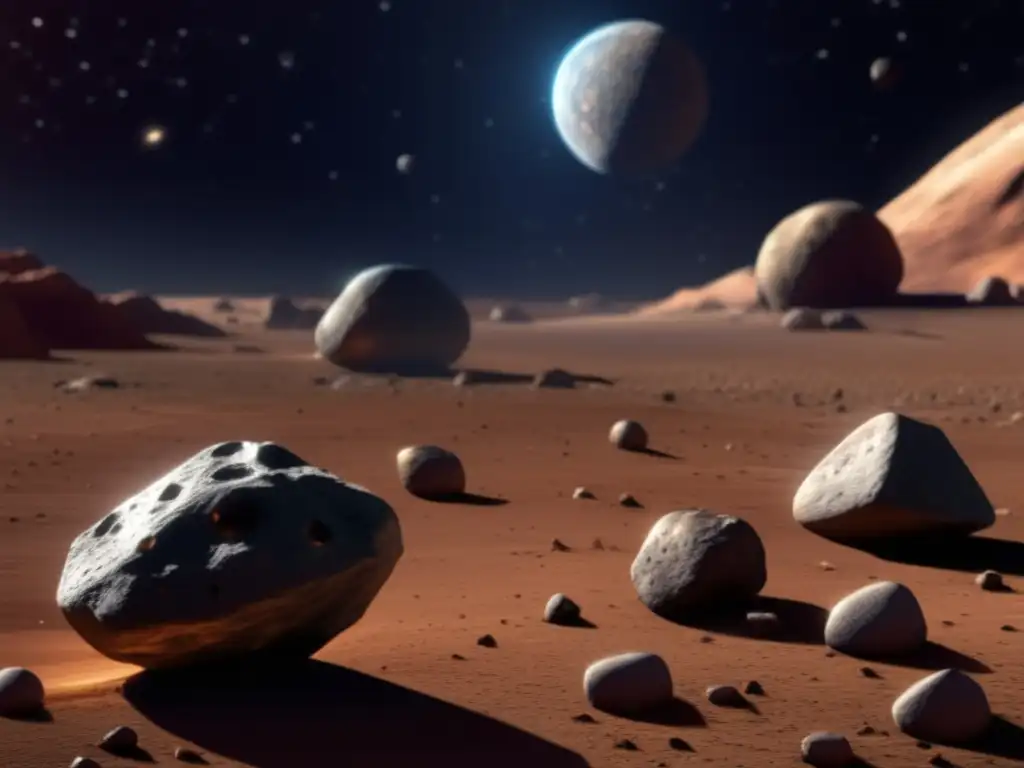 A stunning photorealistic depiction of Asteroid Lutetia captures its rugged surface with craters, pits and grooves scattered across its surface