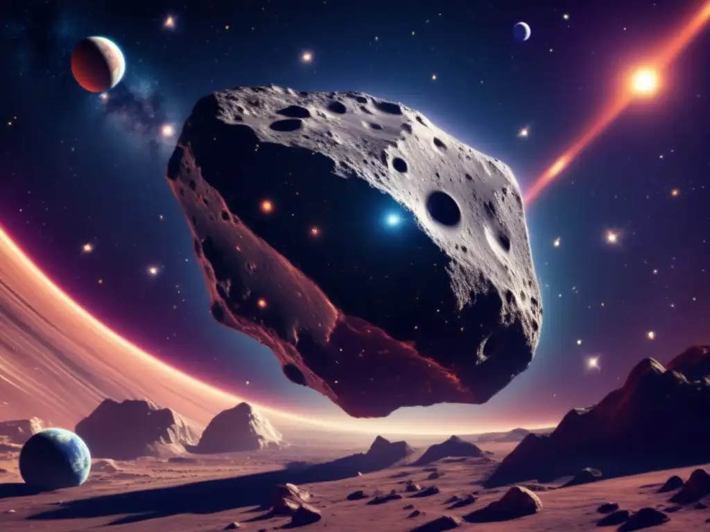 Discover the rugged surface of asteroid Lycan, surrounded by the vastness of space in this stunning photorealistic image