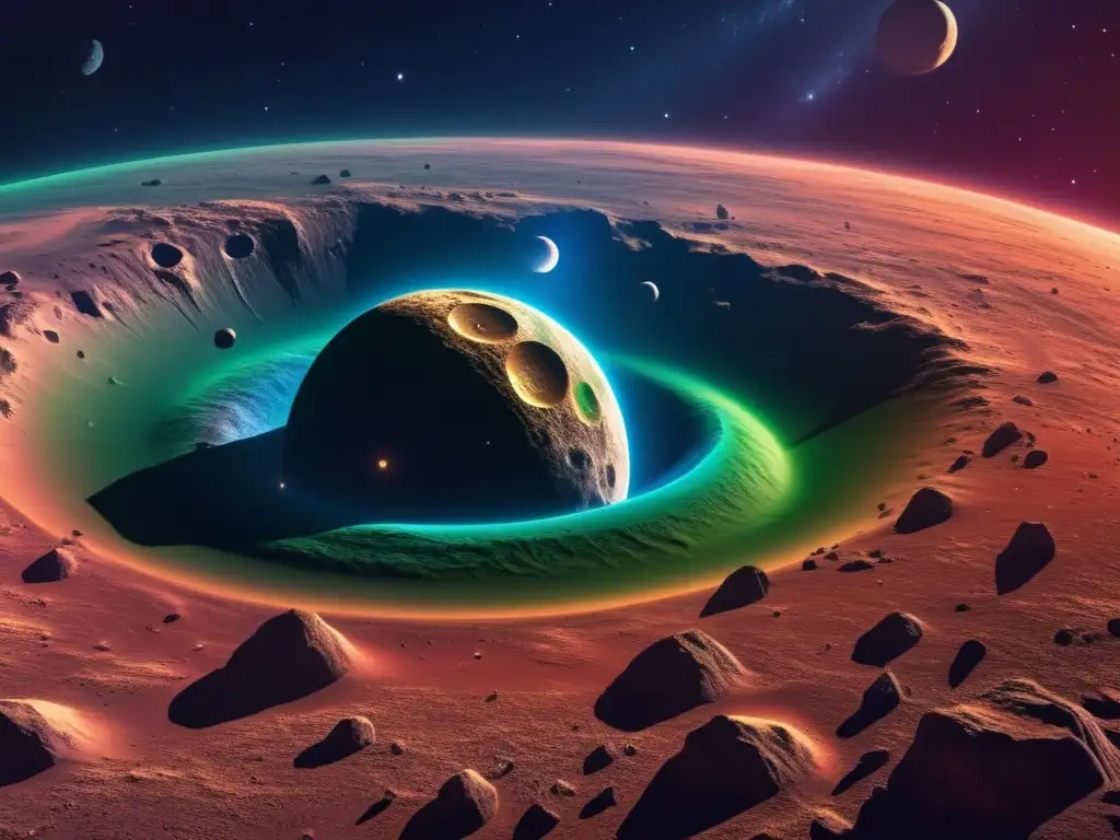 A mesmerizing image of Asteroid Lycaon, floating and orbiting in a vibrant, intricate celestial ballet