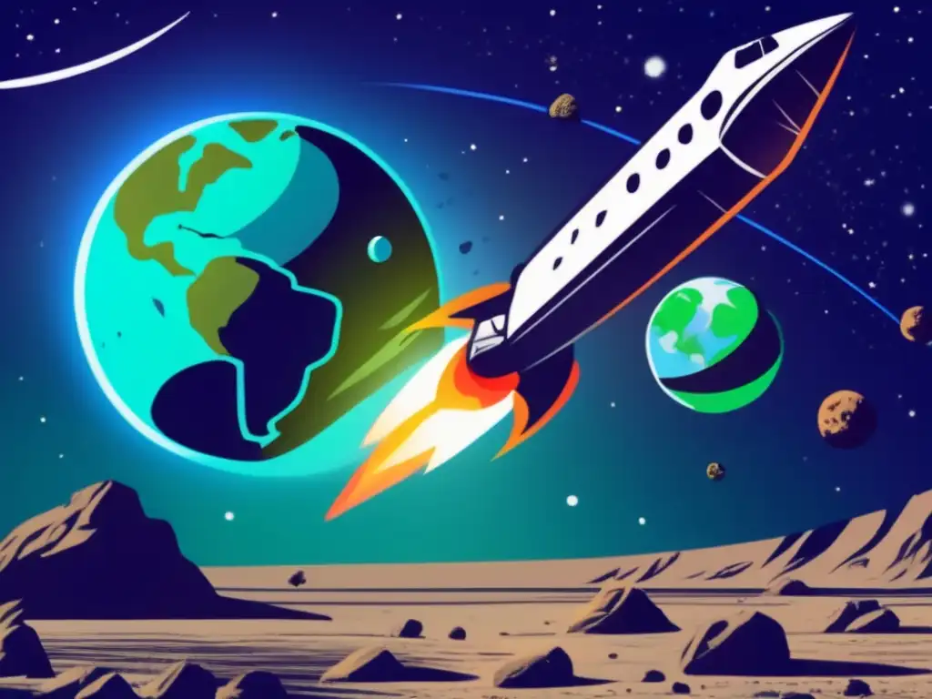   A massive asteroid looms over Earth, its trail of debris spreading wide