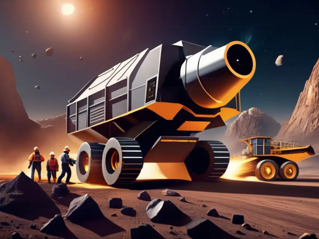 A stunning photorealistic image of a heavily mined asteroid in action