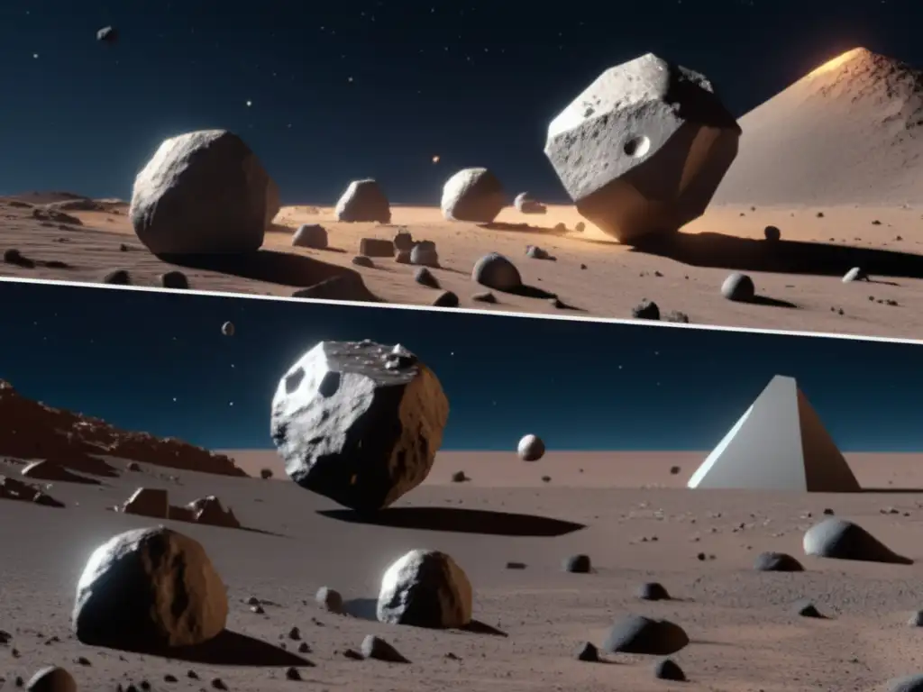A haunting collage of asteroid mining equipment and environmental impact, showcasing the loss of natural beauty