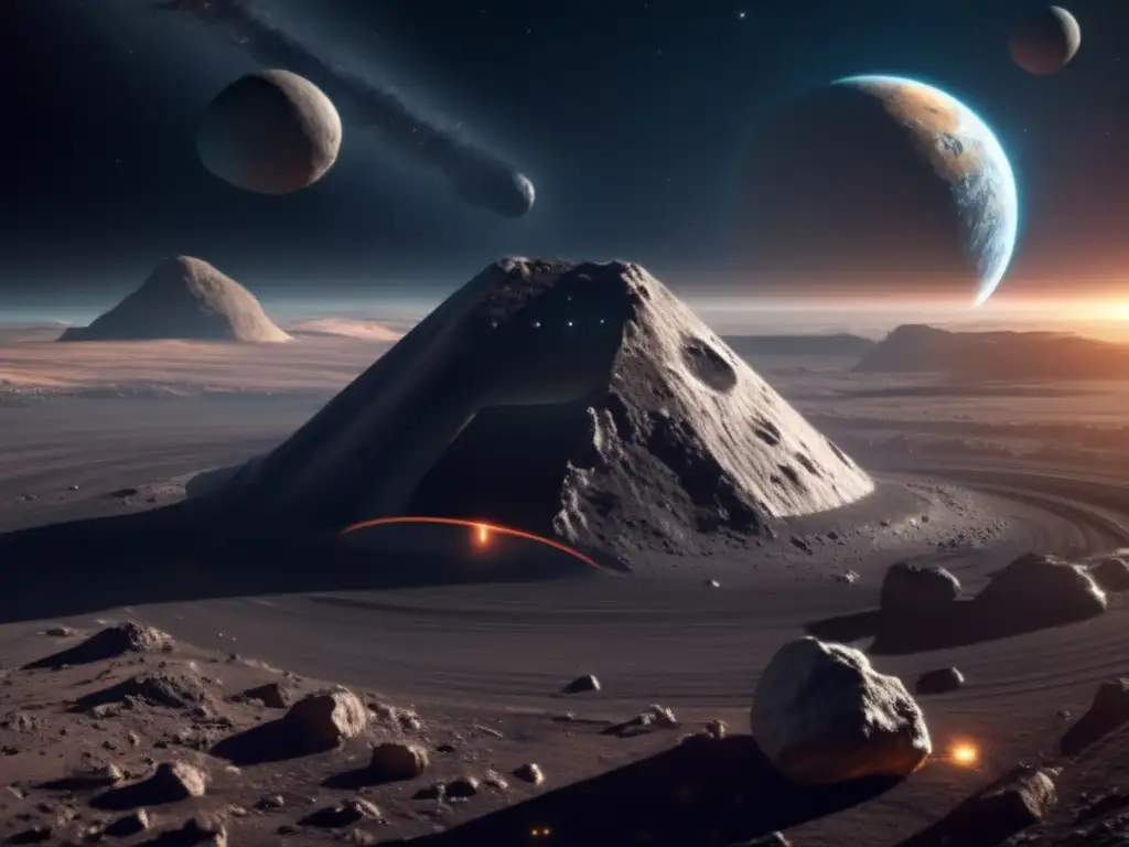 Discover the potential of asteroid mining captured in this photorealistic image