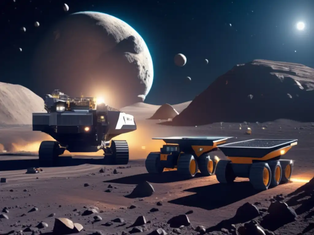 dash: A stunning photorealistic depiction of an extensive asteroid mining operation on a nearby asteroid