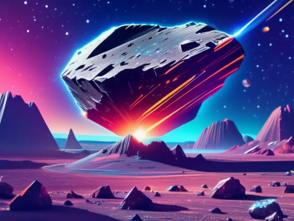 A stunning view of a colorful asteroid glinting in the starlit background