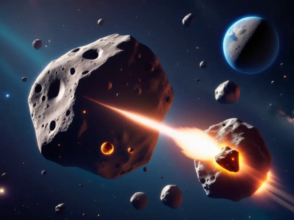 A captivating image of a massive asteroid field with intricate details of surface features and damage