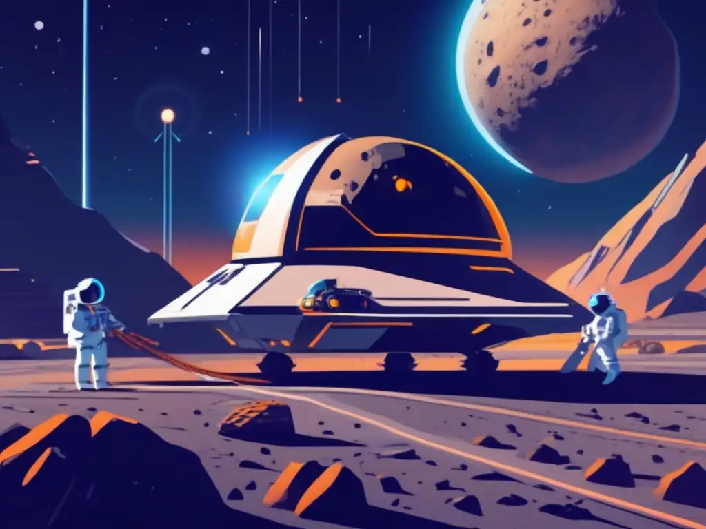 futuristic, asteroid, mining, hovercraft, drills, wires, space station, miners, protectors, assembly, welding, NASA