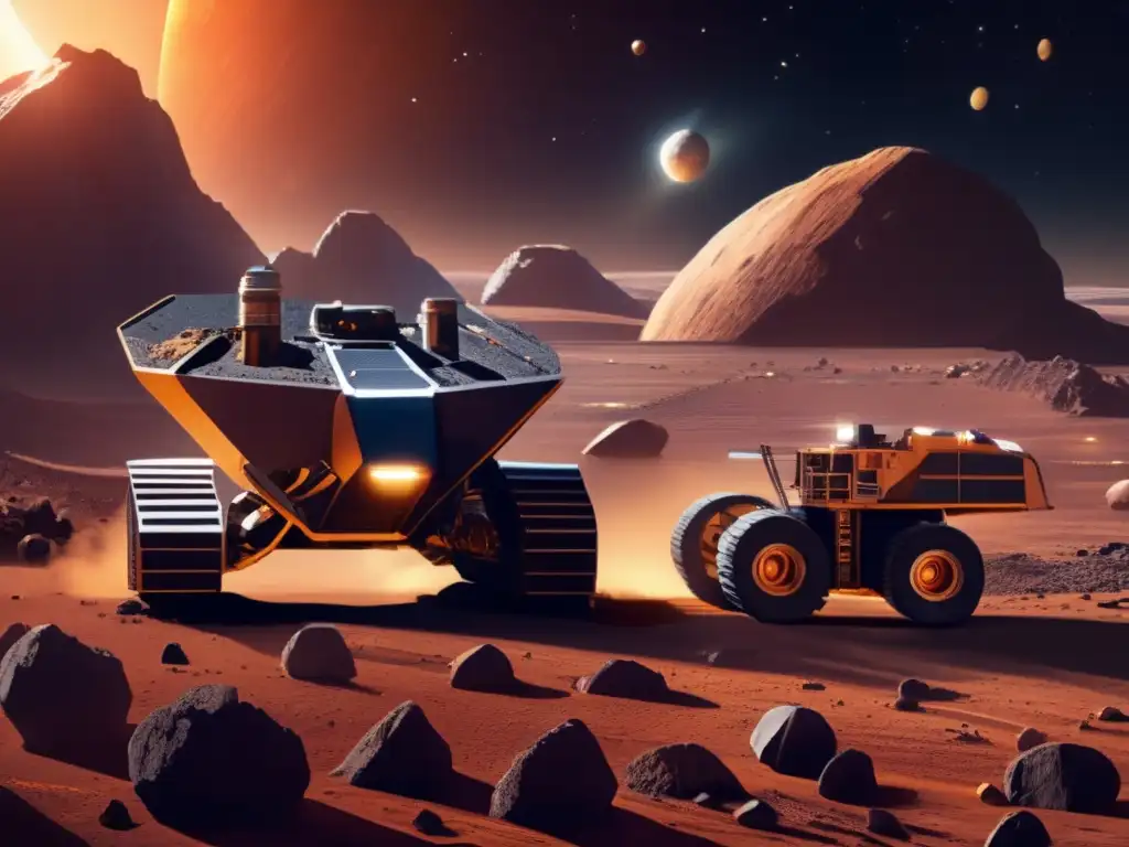 A captivating photorealistic illustration of an asteroid mining operation in a remote space by Artificial Intelligence