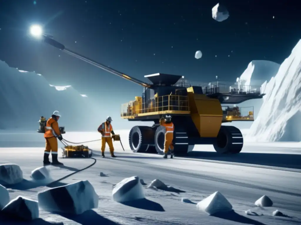 View of an asteroid mining operation on a detached asteroid