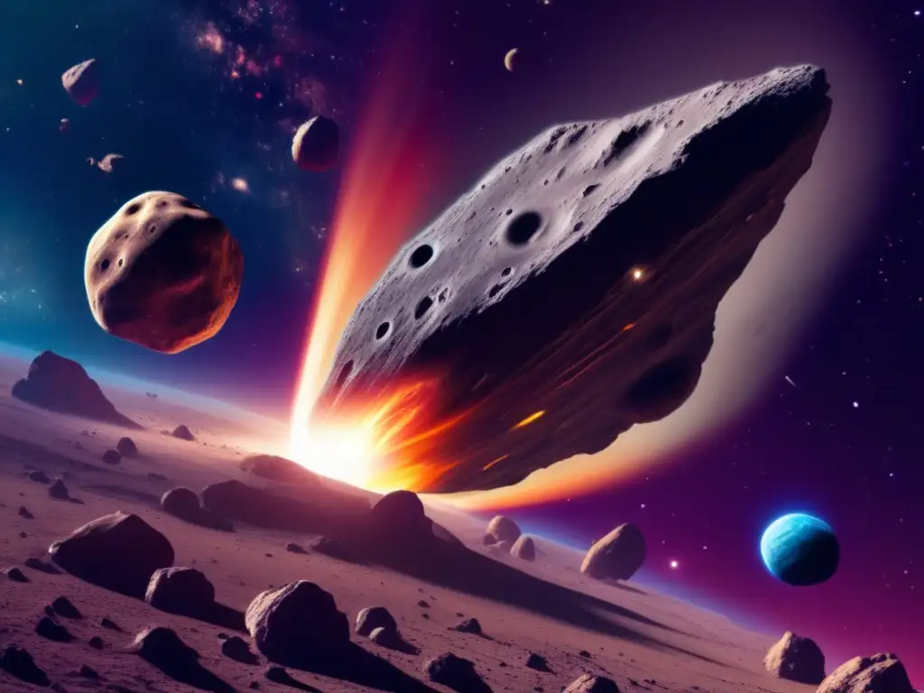 Dash-A breathtaking photorealistic depiction of an asteroid in space, radiating a faint glow due to nuclear reactions within its core