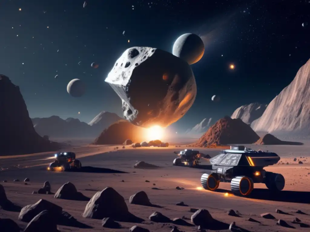 A breathtaking photorealistic image captures the essence of a megascale asteroid mining operation