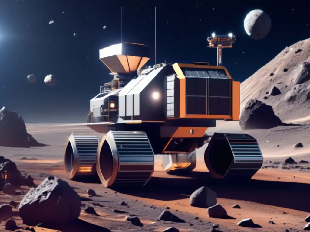 A stunning photorealistic image of an asteroid mining operation in space captures the essence of exploration and discovery
