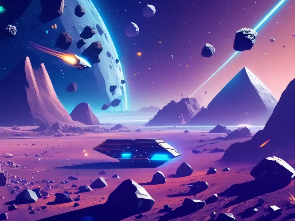 A grandeur view of space, filled with asteroids of varied sizes glistening with iridescent minerals