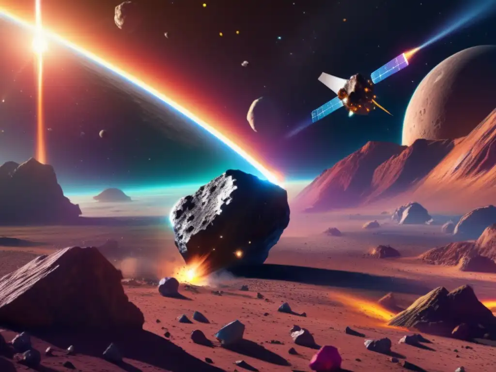 A stunning visual representation of a spacecraft mining an asteroid