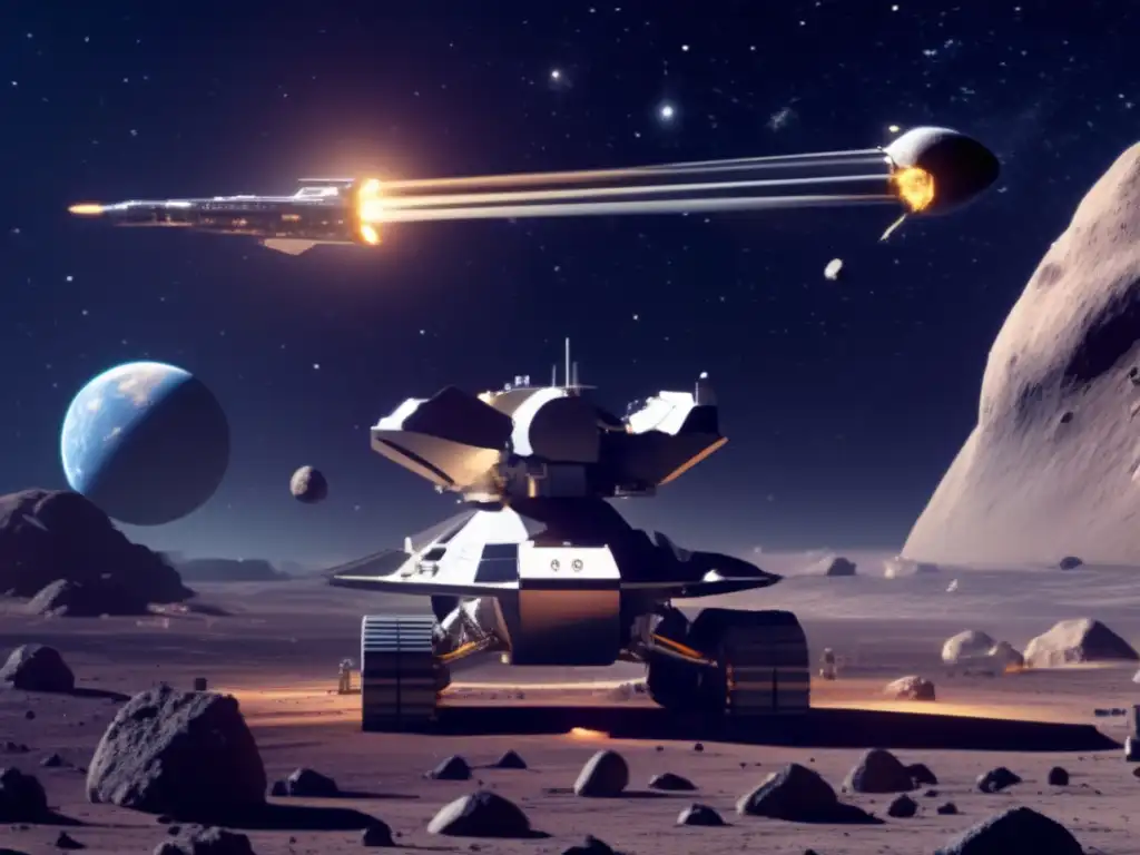 Asteroid Mining: Advanced Technologies Extracting Resources for the Future A stunning photograph captures the essence of asteroid mining, with nodes and drills attached to an asteroid's surface