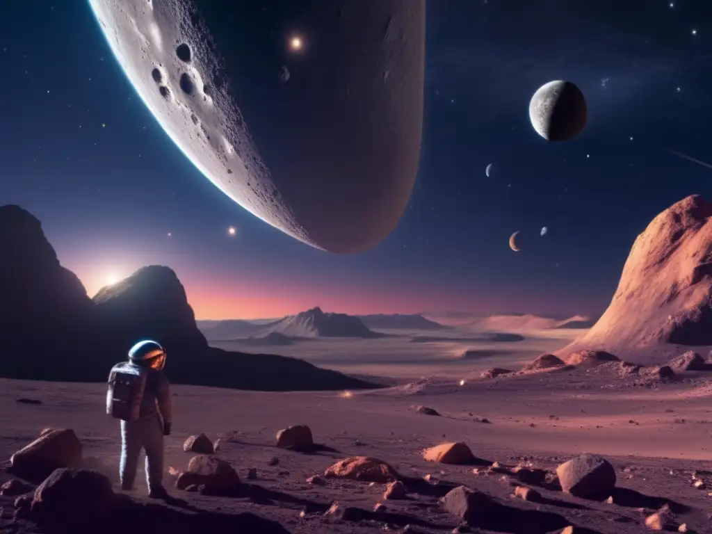 Unprecedented Asteroid Encounter: Moon and Sun Illuminate Close-Up The sky is ablaze with the colors of the moon and sun, drawing attention to a bright asteroid in the foreground