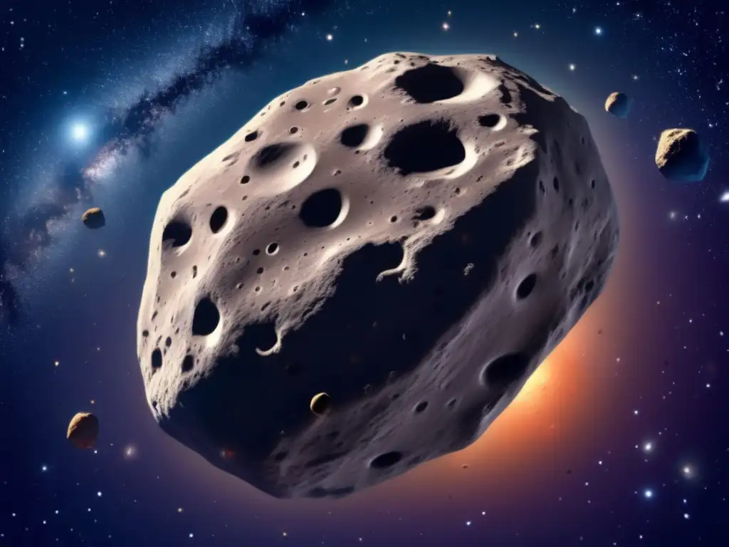 Beyond the Stars: A Photorealistic Depiction of Asteroid Life Dash: A breathtaking photorealistic image of an asteroid in the cosmos, with jagged peaks and visible craters