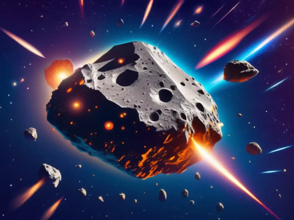 Asteroid Orbit: Space Ships Discover a Geothermal Halo A stunning image of an asteroid with multiple spaceships in orbit, capturing the excitement and anticipation of space travel