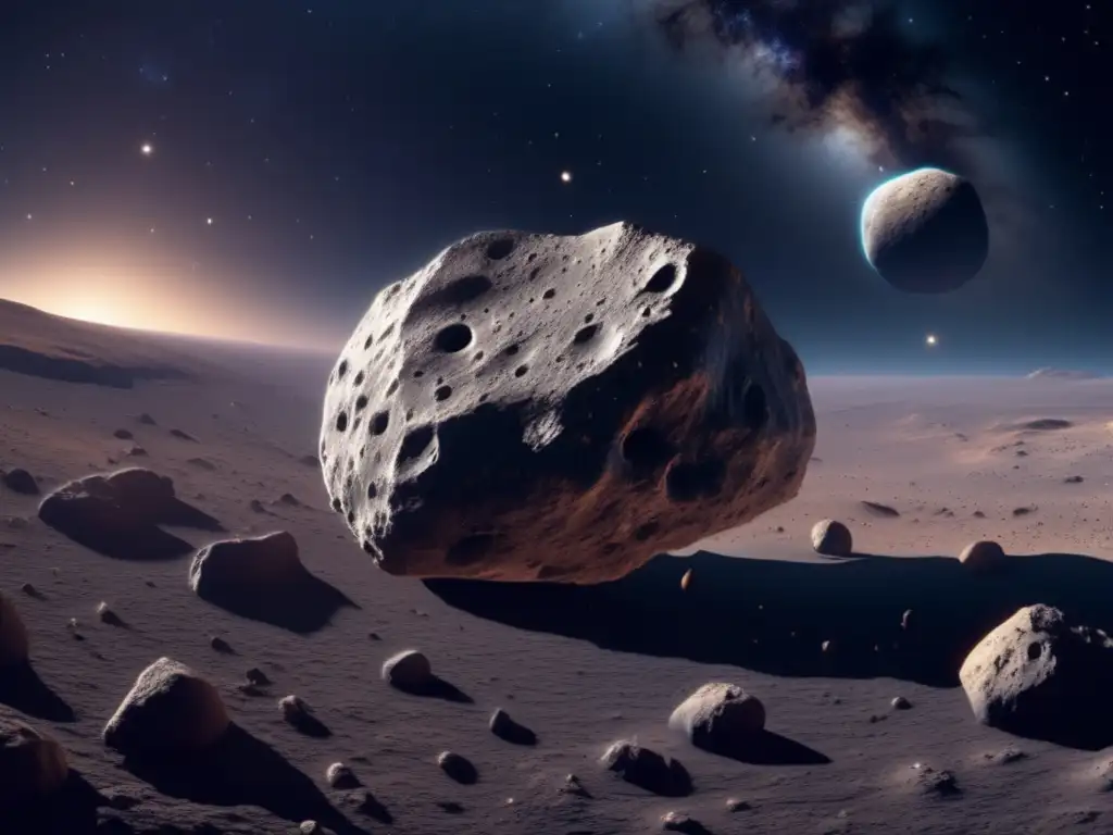 A breathtaking 8k ultradetailed image of an asteroid, floating against the infinite expanse of space