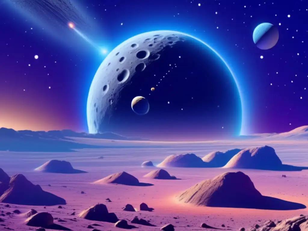 An ominous asteroid plows through the darkness of space, leaving a trail of destruction in its wake