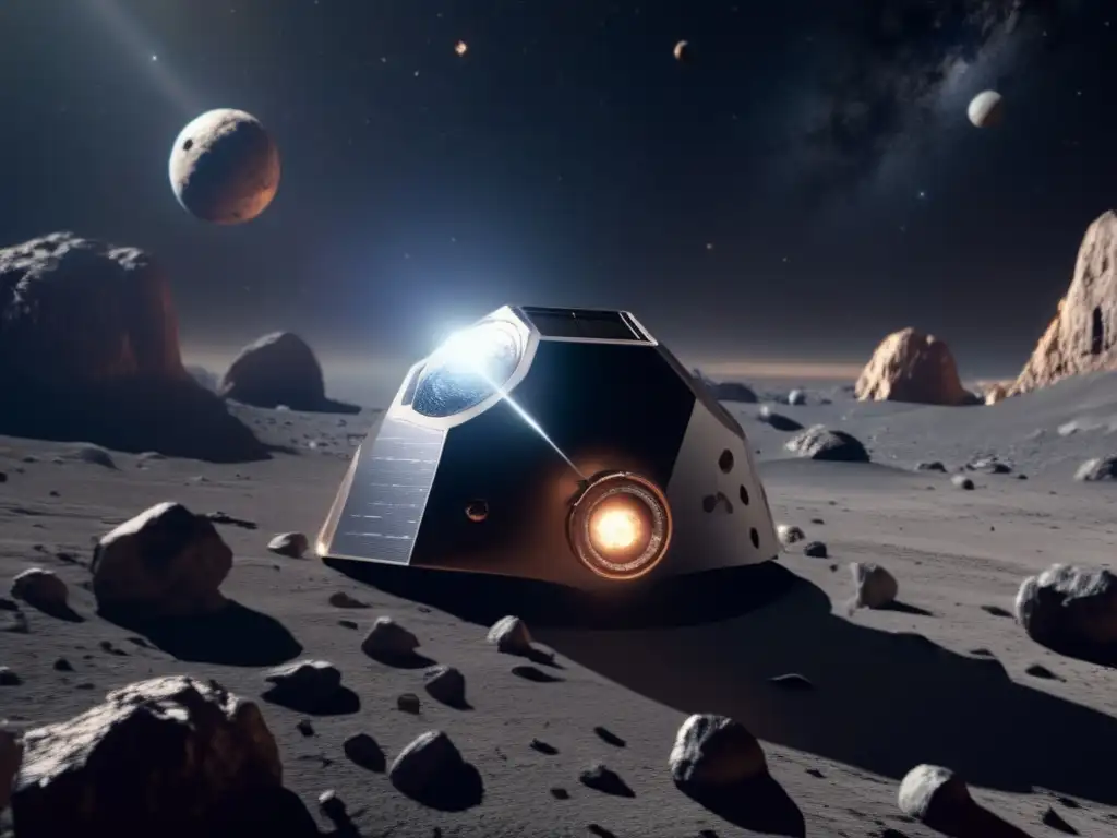 A bucket-punching moment as a sleek, metallic spacecraft part XVII pierces through a icy asteroid's surface