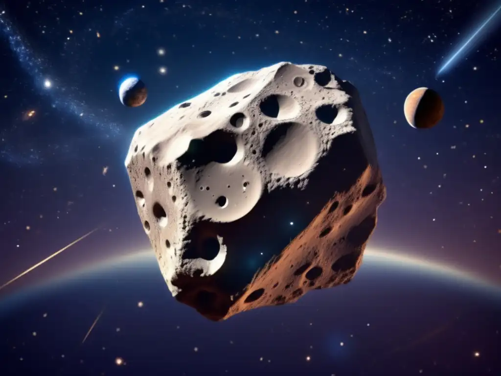 Dash-An elliptical asteroid in space, surrounded by stars and probes
