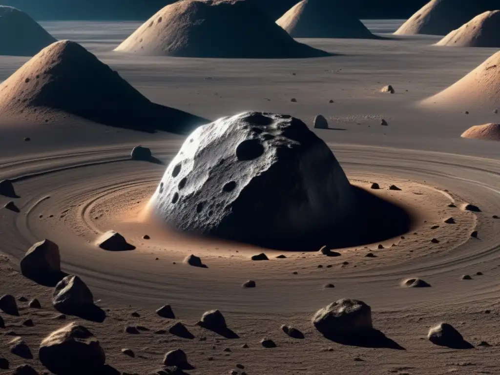 A photorealistic view of an asteroid's surface captured by a space probe showcases the eventuality of human exploration of this enigmatic space object