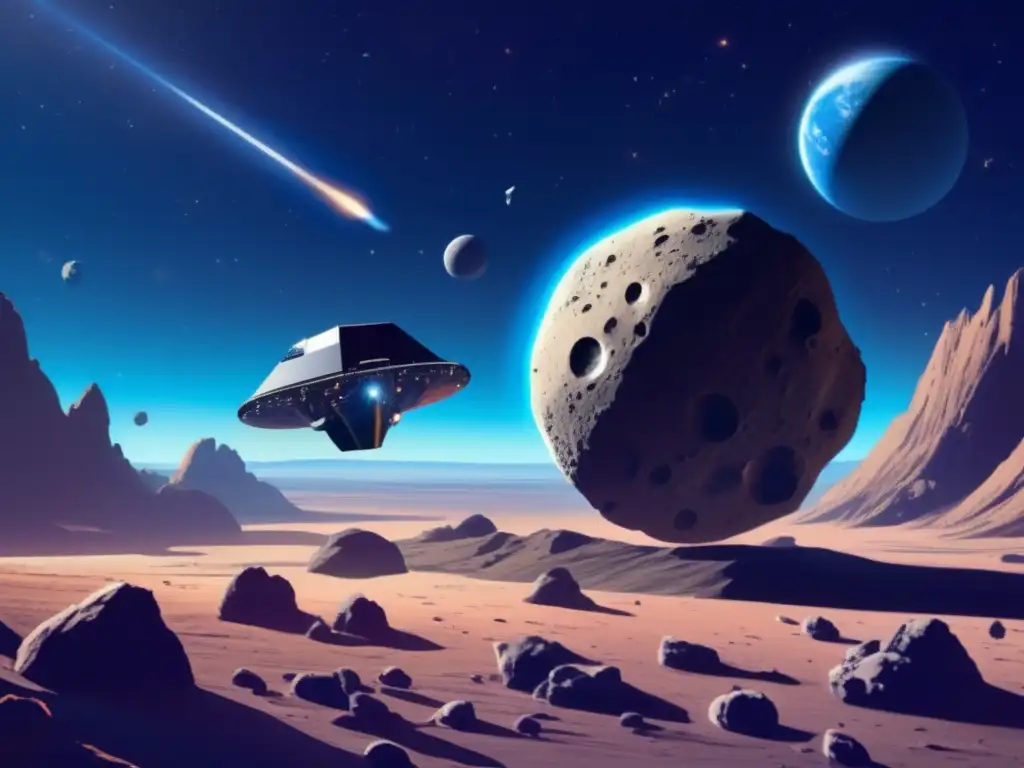 A photorealistic illustration of an asteroid with a strange, living element that radiates an eerie blue light