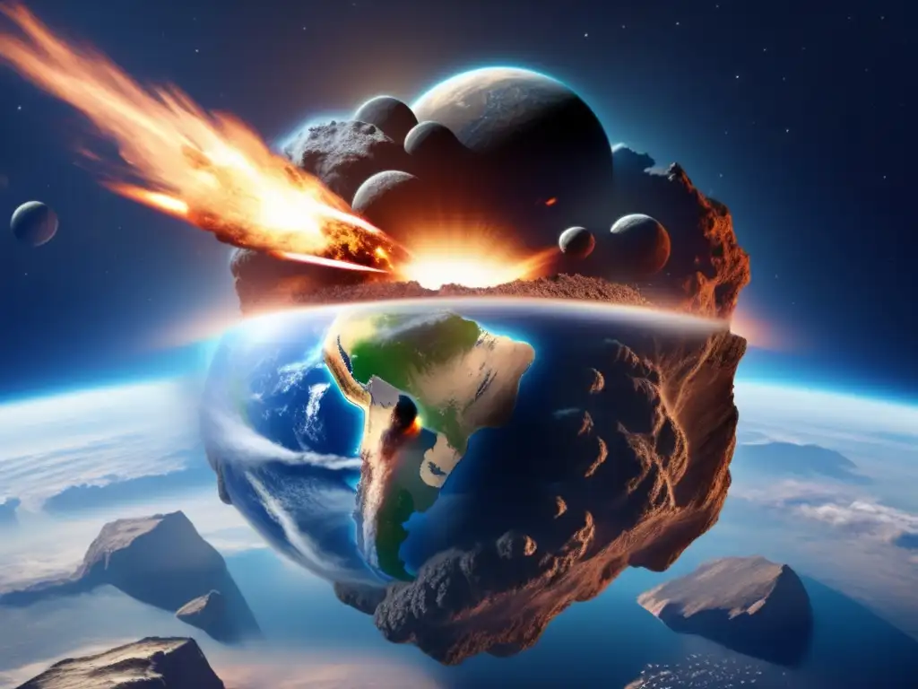 Asteroid Impact: Earth's Last Breath A photorealistic image of a devastated Earth, struck by a massive asteroid