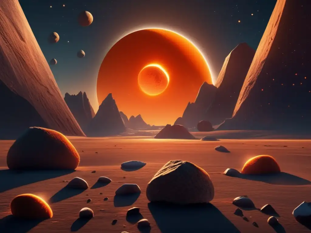 Stunning Sky Photorealism: Asteroids and Inuit Legends A photorealistic depiction of an open sky, with the sun shining bright and casting an orange glow