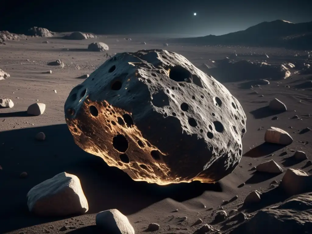 Close-up photograph of an asteroid's surface reveals complex patterns and irregularities suggesting geological activity