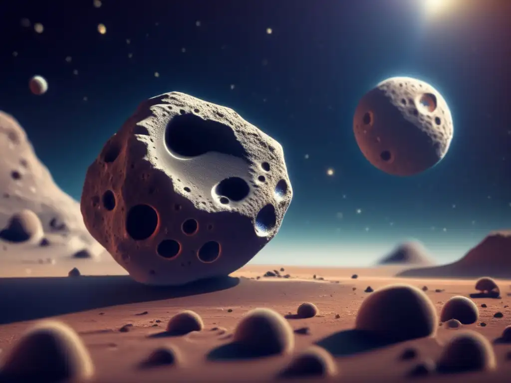 Exploring Cosmic Organisms: A Photorealistic Asteroid Discovery A stunning photograph of a delicate asteroid with a detailed surface, showcasing the intricate grooves and craters