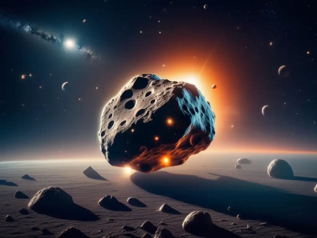 The Asteroid: A breathtaking close-up of an intricate, textured asteroid in space, with patterns and details that hint at its rich history and secrets