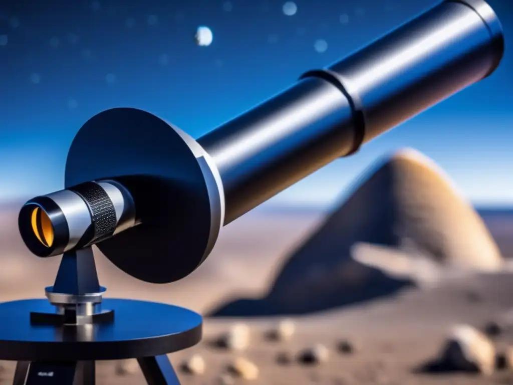 A breathtaking photograph of a telescope trained on a nearby asteroid, offering a highly detailed and clear view of the asteroid's jagged terrain