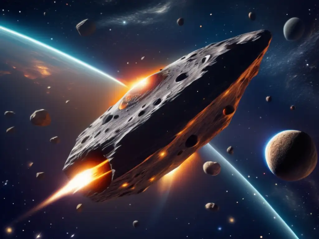 Dash: An eerie and captivating image of an asteroid streaking across the cosmos, followed by a futuristic spacecraft