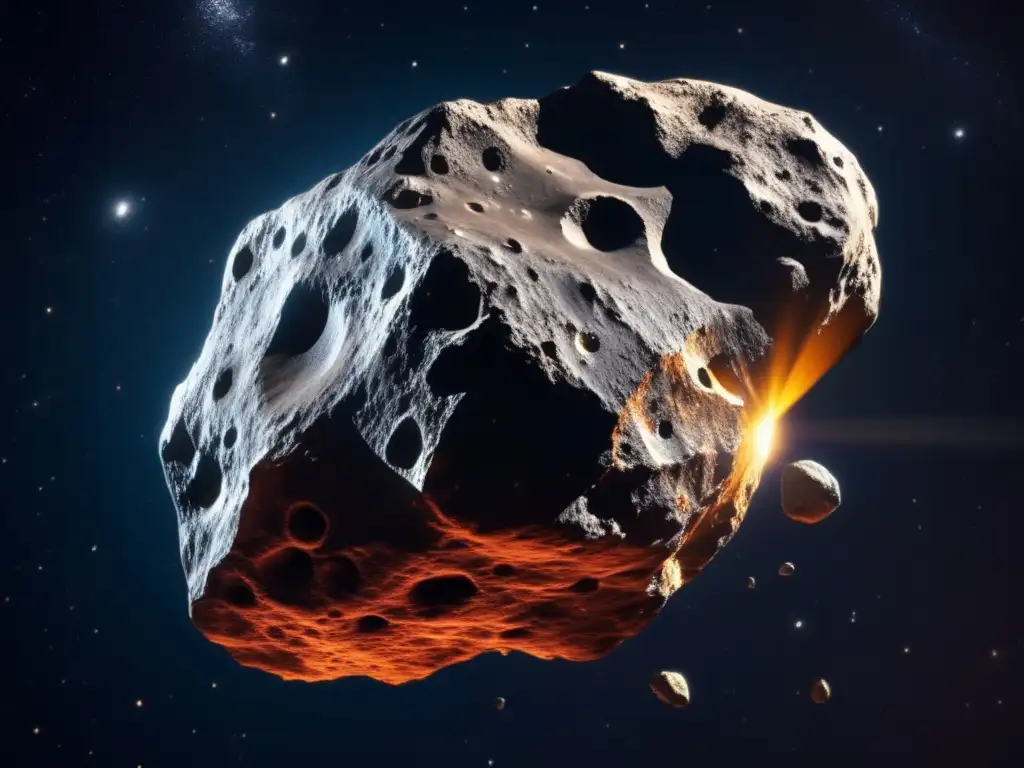 Astrological wonder: A striking close-up of an asteroid in space, illuminated to accentuate its distinctive features and grainy surface